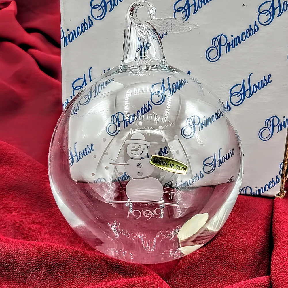 Princess House 429 Crystal Ornament Snowman 1999 Handmade USA w Box Vintage